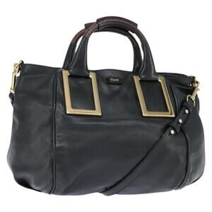 Chloe Etel Hand Bag Leather 2way Black Gold Auth BA7365